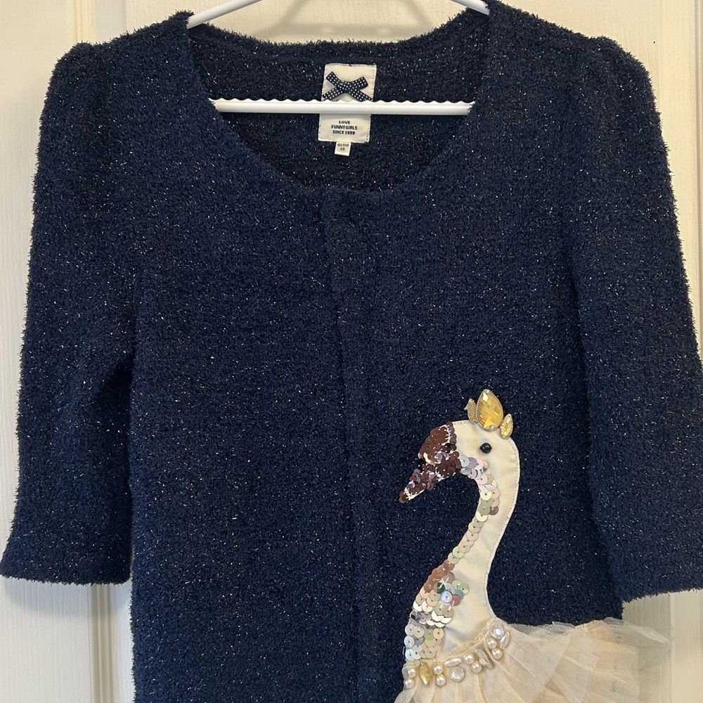Girls Navy Sparkle Swan Cardigan Jacket